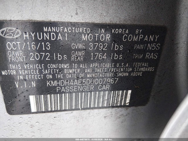 Продаж на аукціоні авто 2013 Hyundai Elantra Gls, vin: KMHDH4AE5DU007967, номер лоту: 44078970