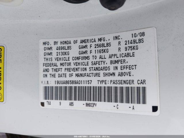 2009 ACURA TL 19UUA86589A011157 Photo 8