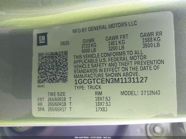 1GCGTCEN3M1131127 Chevrolet Colorado 4wd Short Box Lt