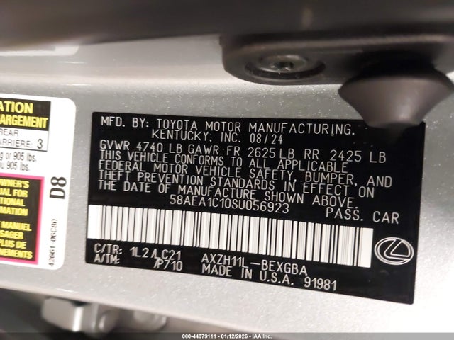44079111 :رقم المزاد ، 58AEA1C10SU056923 vin ، 2025 Lexus Es 300h Luxury مزاد بيع