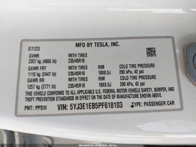 Продажа на аукционе авто 2023 Tesla Model 3 Long Range Dual Motor All-wheel Drive, vin: 5YJ3E1EB5PF618103, номер лота: 44079124