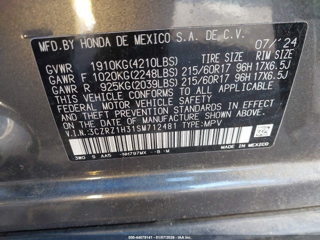 3CZRZ1H31SM712481 Honda Hr-v 2wd Lx