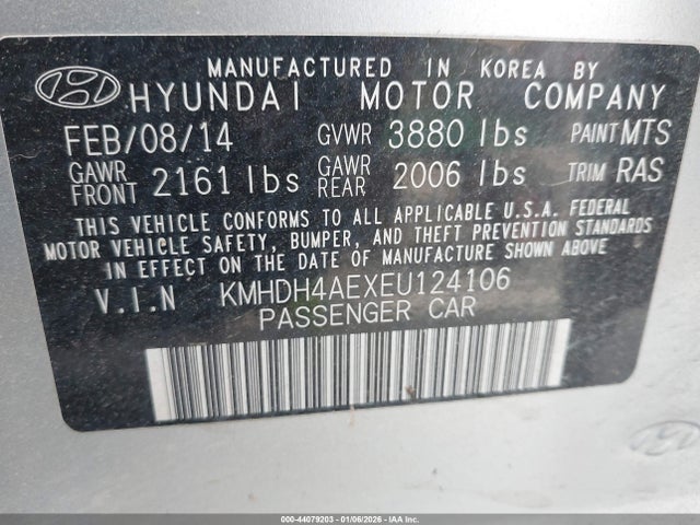 Hyundai ELANTRA SE 2014 KMHDH4AEXEU124106 Image 9