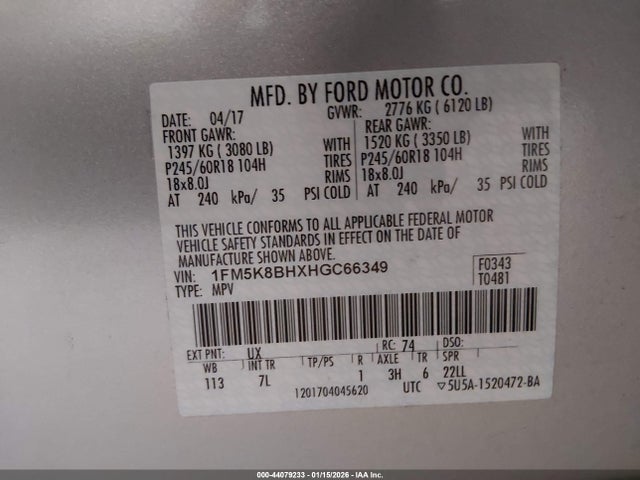 1FM5K8BHXHGC66349 Ford Explorer