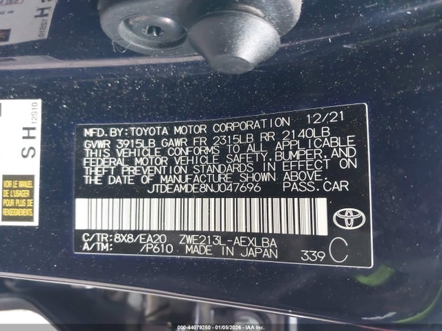 Toyota Corolla Hybrid Le 2022 JTDEAMDE8NJ047696 Image 9