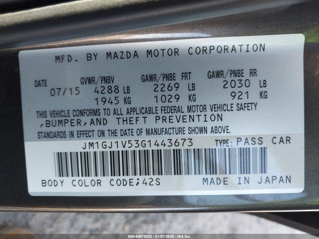 Aukcja sprzedaży 2016 Mazda Mazda6 I Touring, vin: JM1GJ1V53G1443673, numer aukcji: 44079253