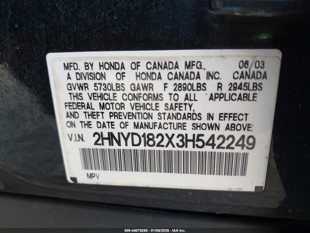 Продажа на аукционе авто 2003 Acura Mdx, vin: 2HNYD182X3H542249, номер лота: 44079260