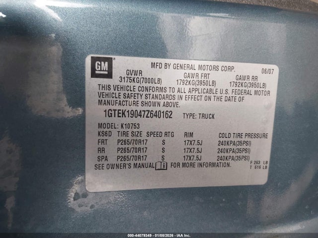Продажа на аукционе авто 2007 Gmc Sierra 1500 Sle1, vin: 1GTEK19047Z640162, номер лота: 44079349
