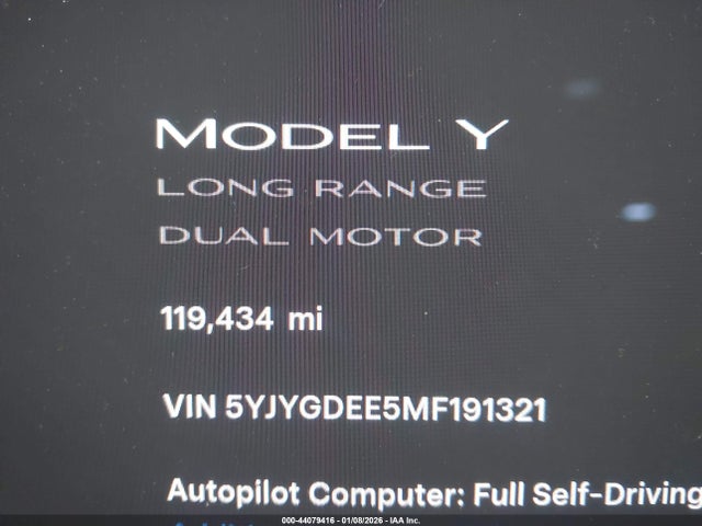 5YJYGDEE5MF191321 Tesla Model Y Long Range Dual Motor All-wheel Drive