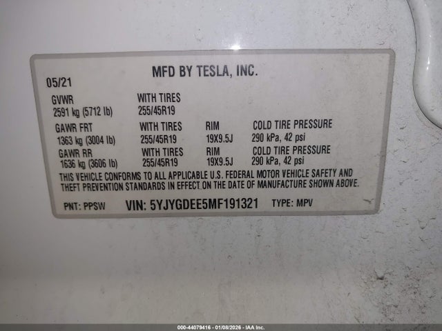 2021 TESLA MODEL Y 5YJYGDEE5MF191321 Photo 8