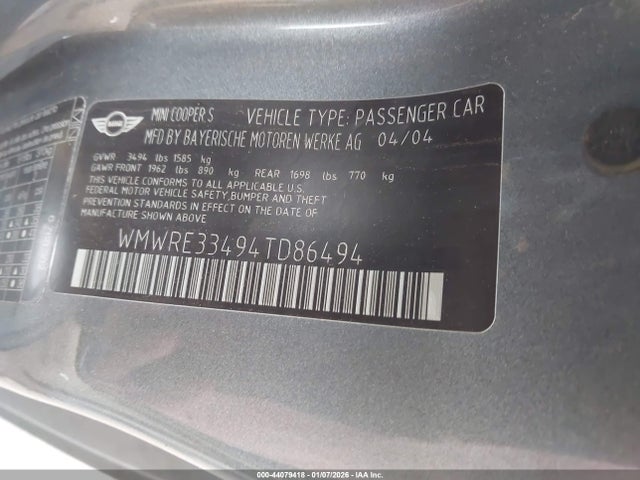 2004 MINI COOPER S WMWRE33494TD86494 Photo 8