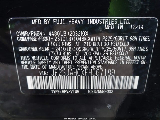 JF2SJAHCXFH567189 Subaru Forester 2.5i Limited
