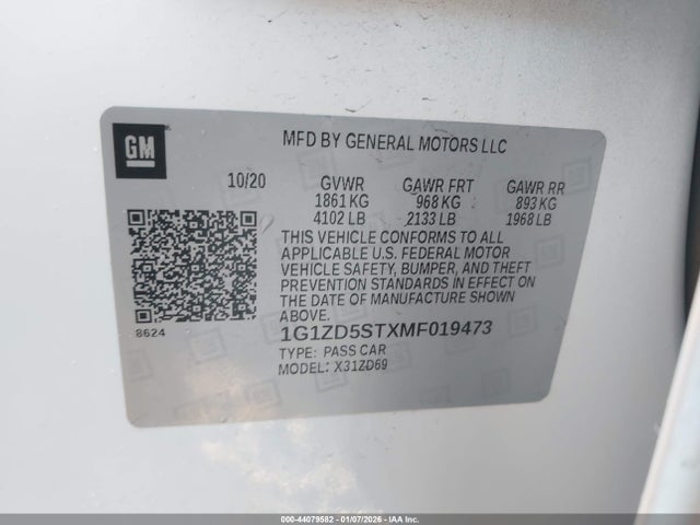 1G1ZD5STXMF019473 Chevrolet Malibu Fwd Lt