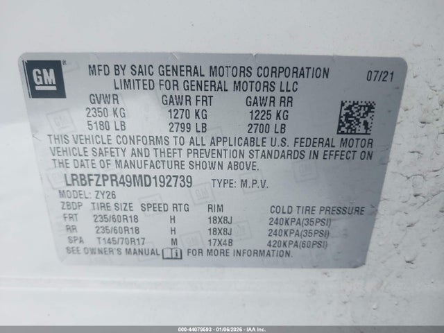 Продаж на аукціоні авто 2021 Buick Envision Awd Essence, vin: LRBFZPR49MD192739, номер лоту: 44079593