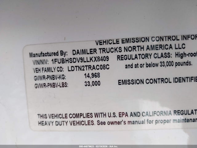1FUBHSDV9LLKX8409 Freightliner New Cascadia 116