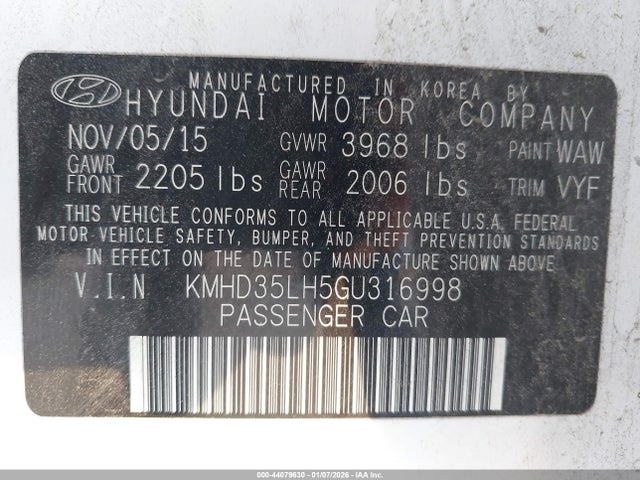KMHD35LH5GU316998 Hyundai ELANTRA GT
