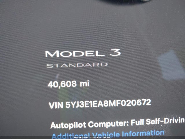 44079654 :رقم المزاد ، 5YJ3E1EA8MF020672 vin ، 2021 Tesla Model 3 Standard Range Plus Rear-wheel Drive مزاد بيع