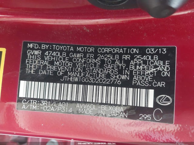 2013 LEXUS ES 300H JTHBW1GG3D2022776 Photo 8