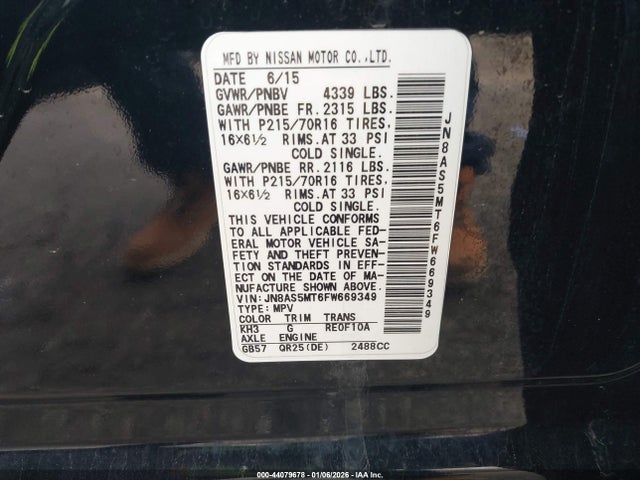 JN8AS5MT6FW669349 Nissan Rogue Select S