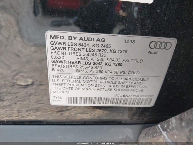 2019 AUDI Q5 WA1BNAFY5K2038290 Photo 8