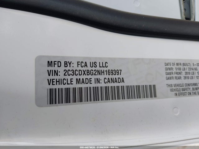 2C3CDXBG2NH169397 Dodge Charger Sxt Rwd
