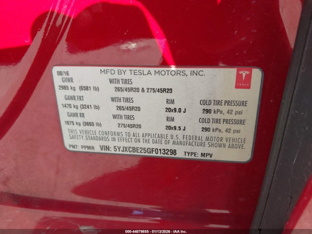 5YJXCBE25GF013298 Tesla Model X 60d/70d/75d/90d/p100d