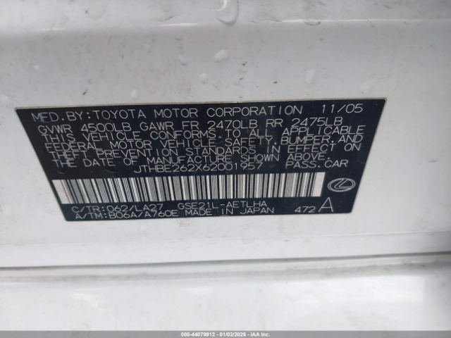 2006 LEXUS IS 350 JTHBE262X62001957 Photo 8