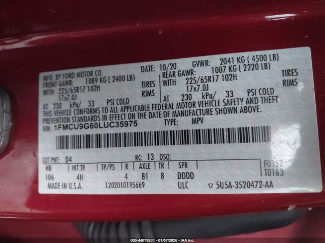 2020 FORD ESCAPE 1FMCU9G60LUC35975 Photo 8