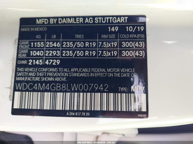 WDC4M4GB8LW007942 Mercedes-Benz GLB 250