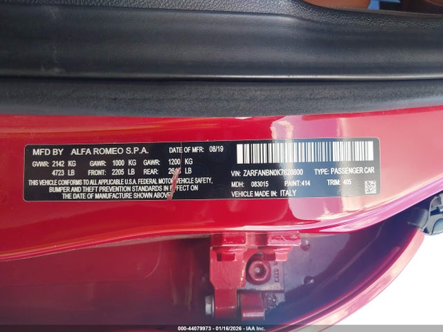 2019 ALFA ROMEO GIULIA ZARFANBN0K7620800 Photo 8