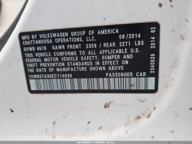 2014 VOLKSWAGEN PASSAT 1VWBS7A30EC114636 Photo 8