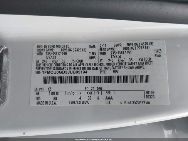 Ford 1.5l gtdi sigma w/premium fuel 2018 1FMCU0GD3JUB05194 Image 9