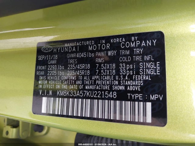 KM8K33A57KU221548 Hyundai Kona Limited