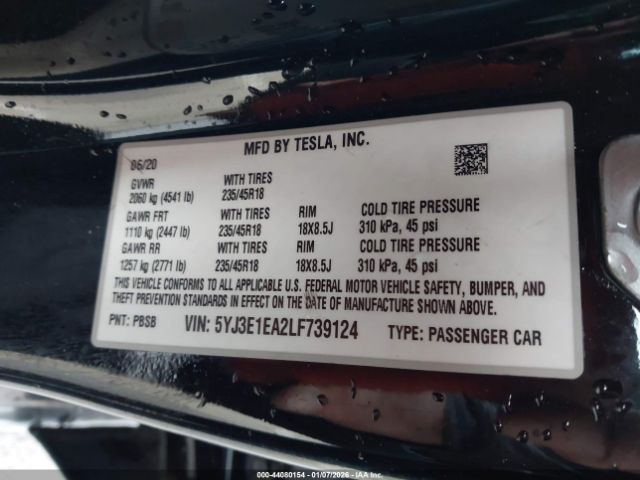 2020 TESLA MODEL 3 5YJ3E1EA2LF739124 Photo 8