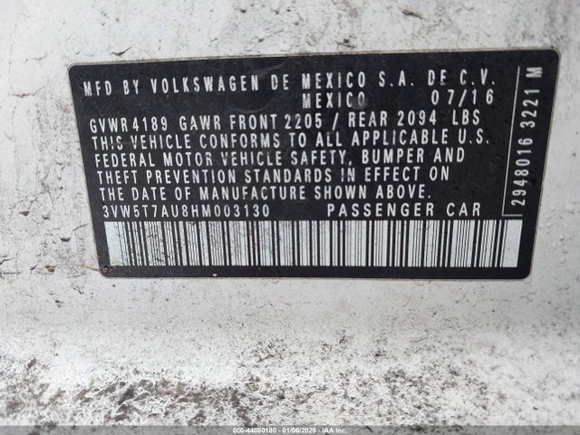 Продаж на аукціоні авто 2017 Volkswagen Golf Gti S 4-door, vin: 3VW5T7AU8HM003130, номер лоту: 44080180