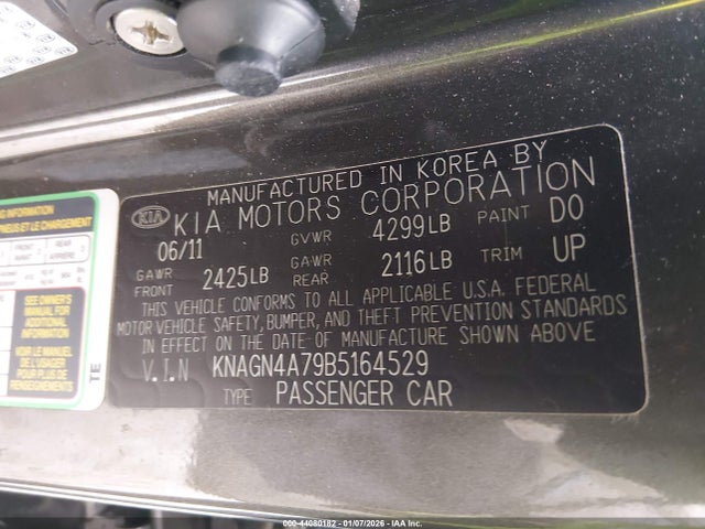 44080182 :رقم المزاد ، KNAGN4A79B5164529 vin ، 2011 Kia Optima Ex مزاد بيع