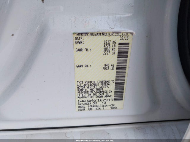 1N4AL3AP7GC167933 Nissan Altima 2.5 Sr