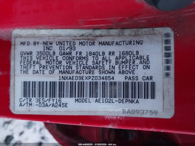 1993 TOYOTA COROLLA 1NXAE09EXPZ034854 Photo 8