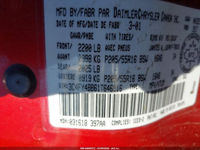 2001 CHRYSLER PT CRUISER 3C4FY4BB61T646916 Photo 8