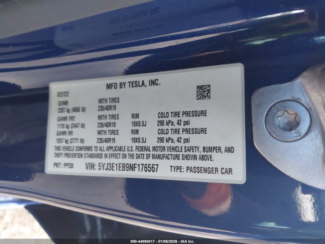 2022 TESLA MODEL 3 5YJ3E1EB9NF176567 Photo 8