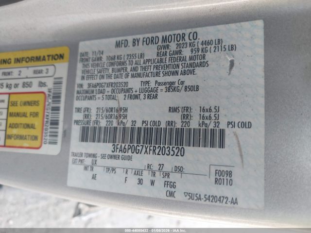 2015 FORD FUSION 3FA6P0G7XFR203520 Photo 8