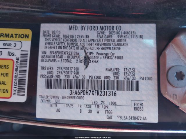2015 FORD FUSION 3FA6P0H7XFR231316 Photo 8