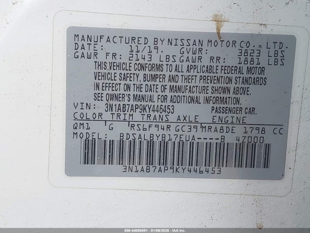 Nissan SENTRA S 2019 3N1AB7AP9KY446453 Image 9