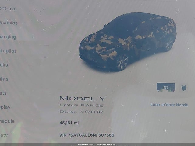 Продажа на аукционе авто 2022 Tesla Model Y Long Range Dual Motor All-wheel Drive, vin: 7SAYGAEE6NF507568, номер лота: 44080556
