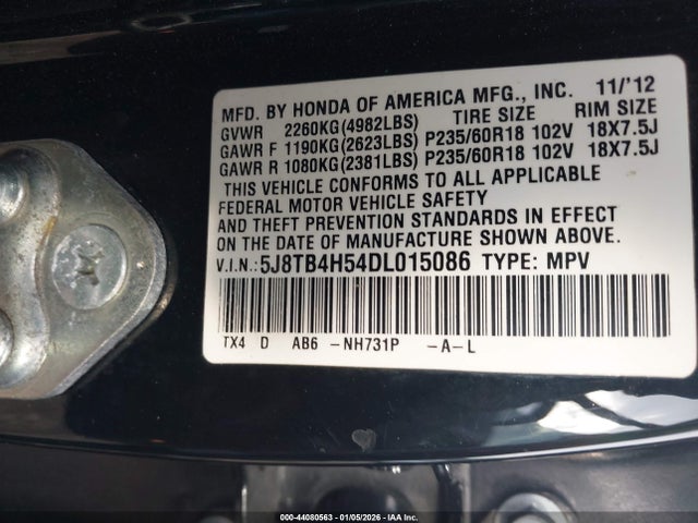 44080563 :رقم المزاد ، 5J8TB4H54DL015086 vin ، 2013 Acura Rdx مزاد بيع