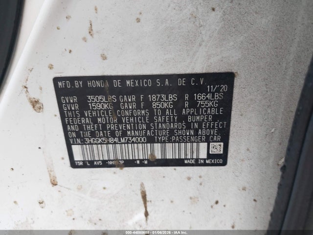 3HGGK5H84LM734000 Honda FIT EX