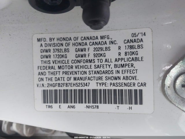 Продаж на аукціоні авто 2014 Honda Civic Ex, vin: 2HGFB2F87EH525347, номер лоту: 44080736
