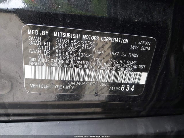 Aukcja sprzedaży 2024 Mitsubishi Outlander Es 2.5 S-awc, vin: JA4J4UA81RZ073904, numer aukcji: 44080746