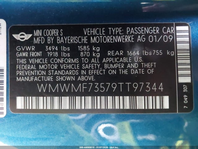 2009 MINI COOPER S WMWMF73579TT97344 Photo 8