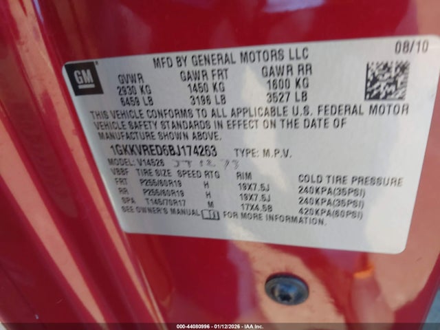 44080996 :رقم المزاد ، 1GKKVRED6BJ174263 vin ، 2011 Gmc Acadia Slt-1 مزاد بيع
